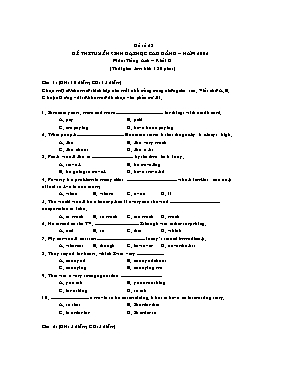Đề thi tuyển sinh Đại học và Cao đẳng môn Tiếng Anh Khối D năm 2006